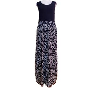 Calvin Klein black white tank top chiffon abstract maxi dress M